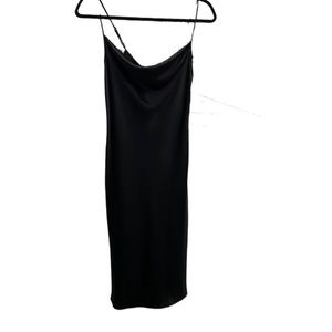 NWT Aqua LBD satin cowl neck 90’s Y2K midi length slip date night club dress XS